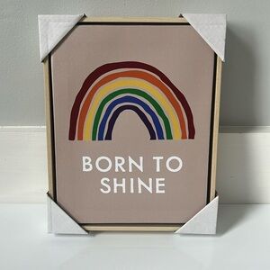 🌈 NEW 10" x 7" Born to Shine Rainbow Canvas Print - natural wood color frame